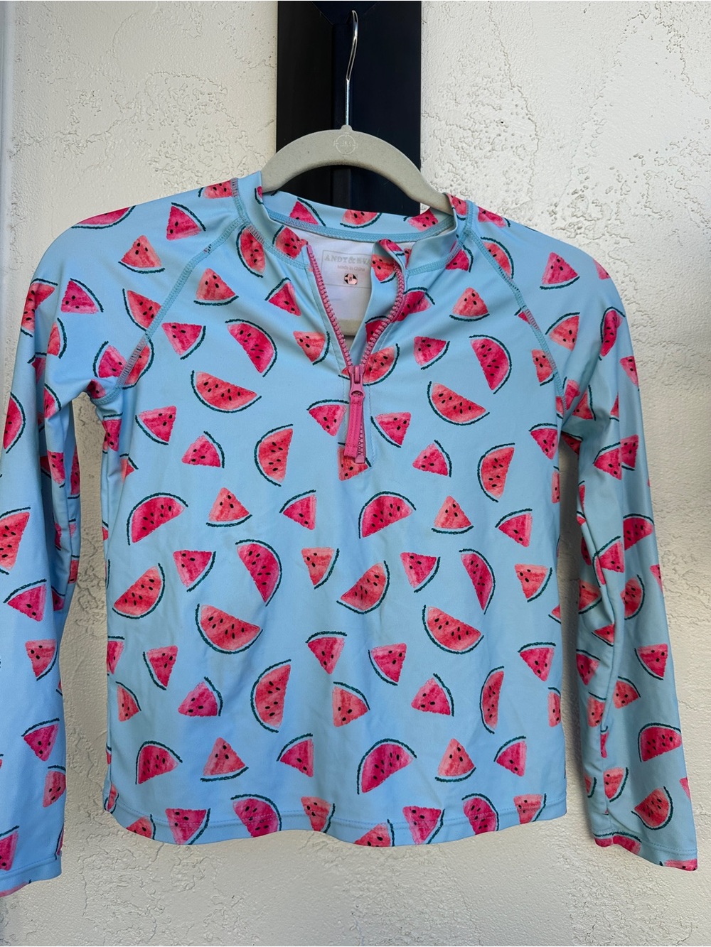 Kids Watermelon Print Long-Sleeve Swim Top - Blue, Andy & Evan, Size 8, Kids